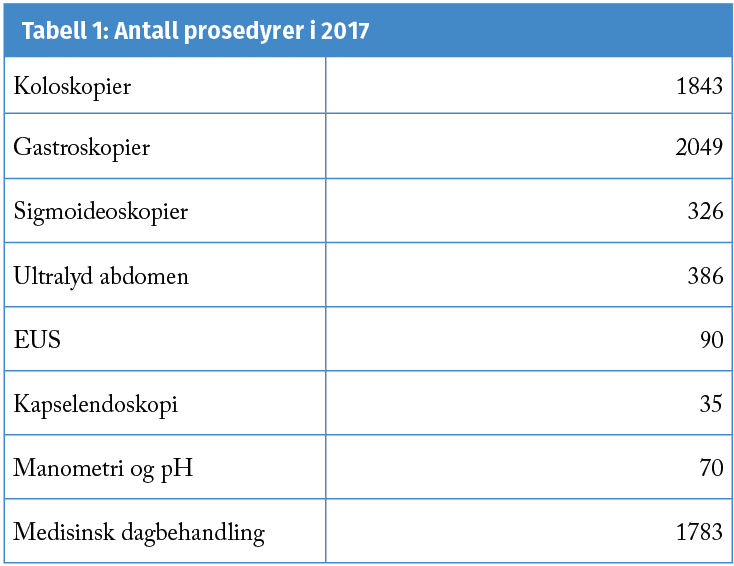 Tabell 1: Antall prosedyrer i 2017